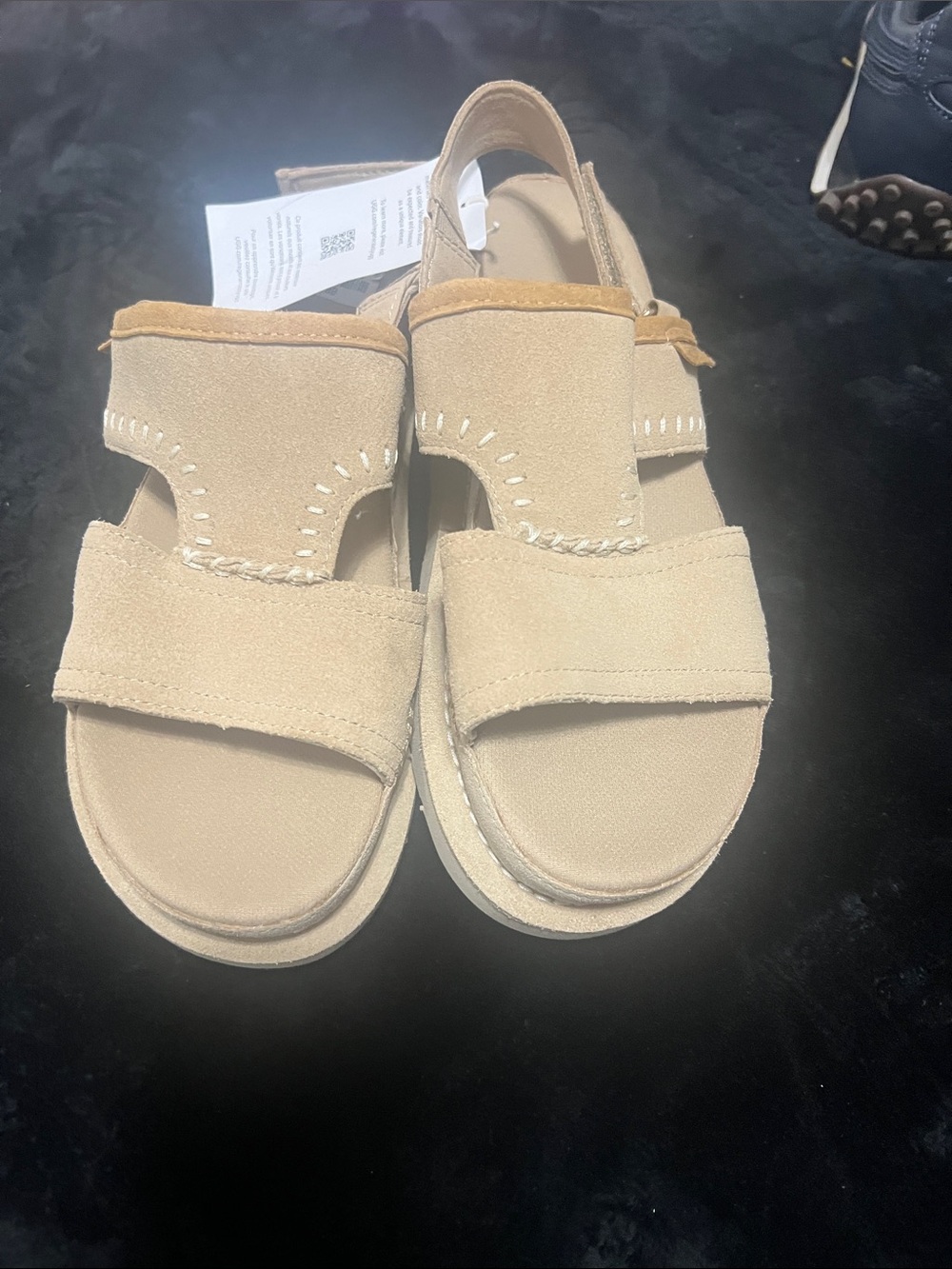 Women Size 9.5 UGG Sandals in Beige Suede - Soft Neutral Straps